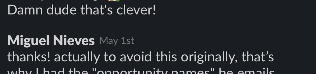 Miguel responding to clever solution