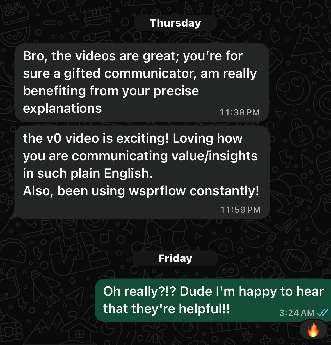 Student praising Miguel's teaching and communication skills